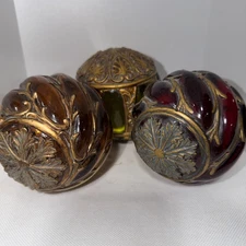 3 Decorative Balls Ornate Orbs Spheres 3.5"  4.5"  Diameter