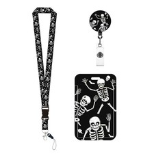 Halloween Skeleton Card Case with Neck Lanyard Retractable ABS Card Badge Holder