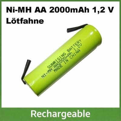 AA NiMH 2000 mAh 1,2 V Akku U-Lötfahne wiederaufladbar Mignon Batterie R6