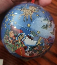 Vintage Inside Art Glass Christmas Ornament Santa Sleigh In Red Box