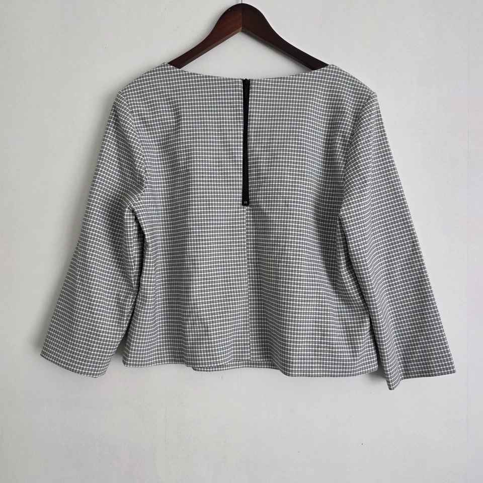 Blusa Rachel Zoe para mujer talla grande negra blanca a cuadros cuello cuadrado manga 3/4  Foto 3 de 4