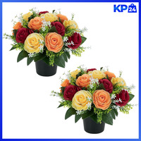 KüNstliche Blumen Im Topf Grabschmuck 2 StüCk Rot Gelb Orange Deko