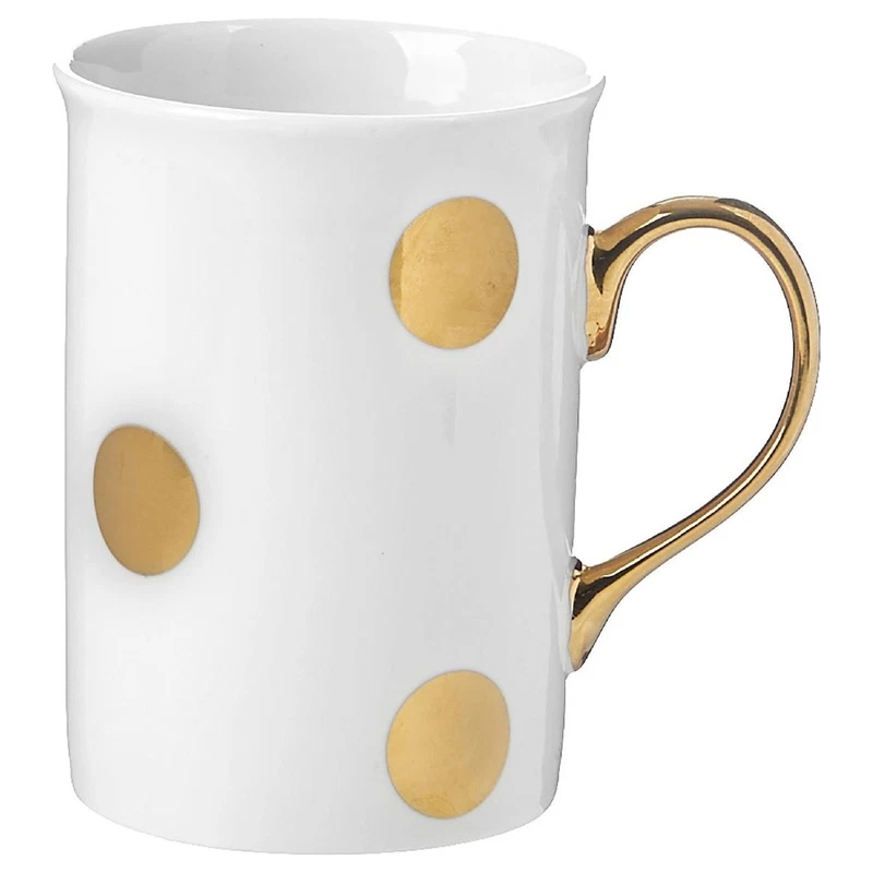 Set 2 Tazze Mug New Bone China Pois Grandi Dorati Manico Oro Evviva 310 ml, fotografia 4 di 9