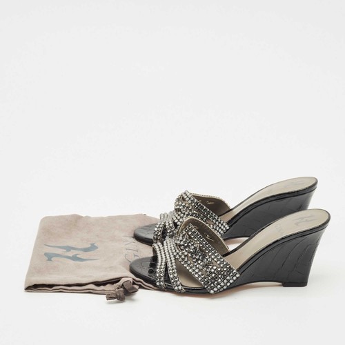 Gina Grey Crystal Embellished Leather Syracuse Wedge Sandals Size 38.5 - Picture 9 of 9