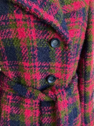 Vintage 1960s Mohair Wool Coat Overcoat Scotland In Fetching Pink Purple Green - Picture 3 of 7