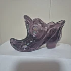 FENTON PURPLE GLASS Slipper/Shoe~Handpainted SIGNED