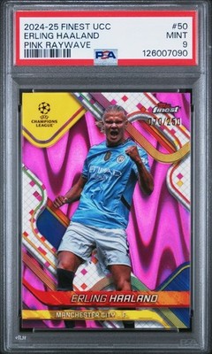 2024 ERLING HAALAND PSA 9 Topps Finest UEFA Pink Raywave Refractor Norway # /250