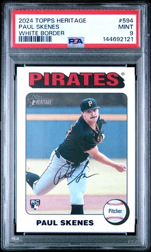 144692121 Paul Skenes 2024 Topps Heritage High Number #594 White Border RC PSA 9