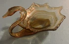 Vintage Murano Style Hand Blown Art Glass Green & Amber Swirled Swan Bowl￼