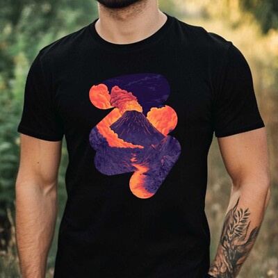 T-Shirt Herren Vulkanlandschaft Motiv Baumwolle Größe XS bis 5XL