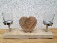 Windlicht Herz FüR 2 Teelichter Aus Mangoholz-Metall-Glas Liebe (9.99.-/St )