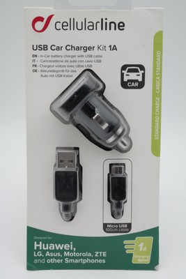 Cellularline USB KFZ Charger Ladegerät Kit 1A 5W 1m Micro USB Daten Ladekabel sw