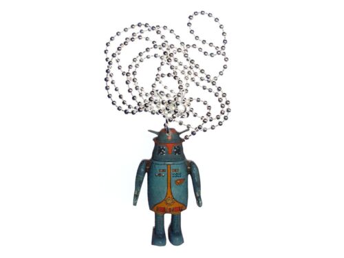 Robot necklace chain miniblings Android wood lasered 80 cm antennas turquoise - Picture 1 of 4