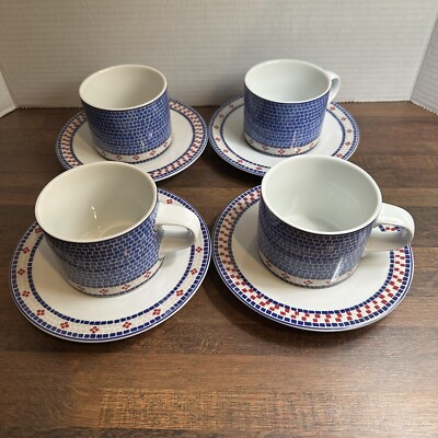 Dansk MOSAIC WAVE Ivy tea coffee mug   made in Portugal set of 4 With Saucers
