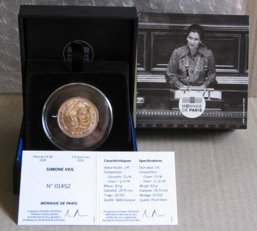 Box 2 Euro BE FRANCE 2018 - Simone VEIL, 2 € Commemorative Proof - Picture 1 of 14