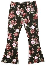 Takara girls Black Floral Elastic Waist Stretch Bell Bottom Pants