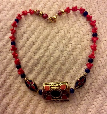 Lapis & Coral In Solid brass FlowerPower Chocker by Dezigns By Zetroc