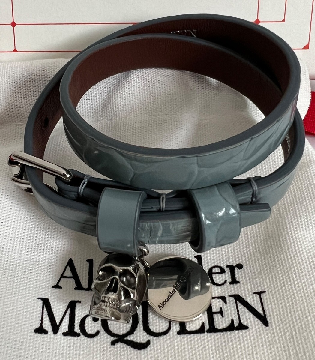 NWT Alexander McQueen Skull Logo Charm Blue Croc Leather NWT Alexander McQueen Skull Logo Charm Blue Croc Leather