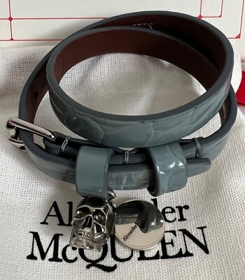 NWT Alexander McQueen Skull Logo Charm Blue Croc Leather NWT Alexander McQueen Skull Logo Charm Blue Croc Leather