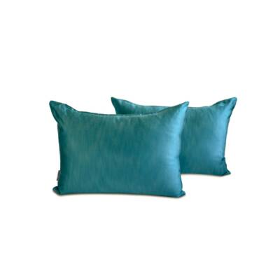 Turquoise Satin Solid Set of 2, Lumbar Pillow Cover - Turquoise Slub Satin