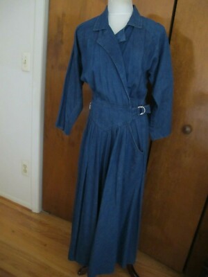 Fads Women's Blue Jean Long A-line Dress Cotton Size 7/8