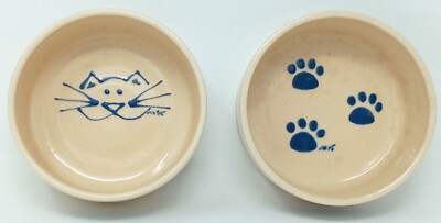 Kovack Pottery Cat Pet Dishes Bowls Face & Paws 2002 csk set of 2