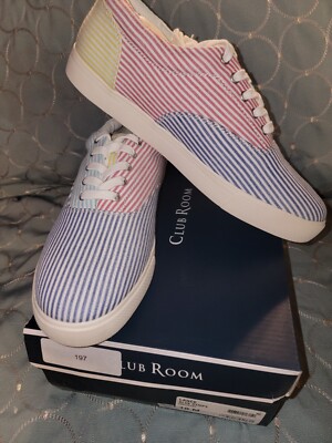 Club Room Lance Colorblocked Lace-up Sneakers Men's 10 M Blue Stripe Low Top