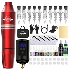 Tattoo Pen Machine Kit Complete for Beginners with Power Supply 10Pcs Needles