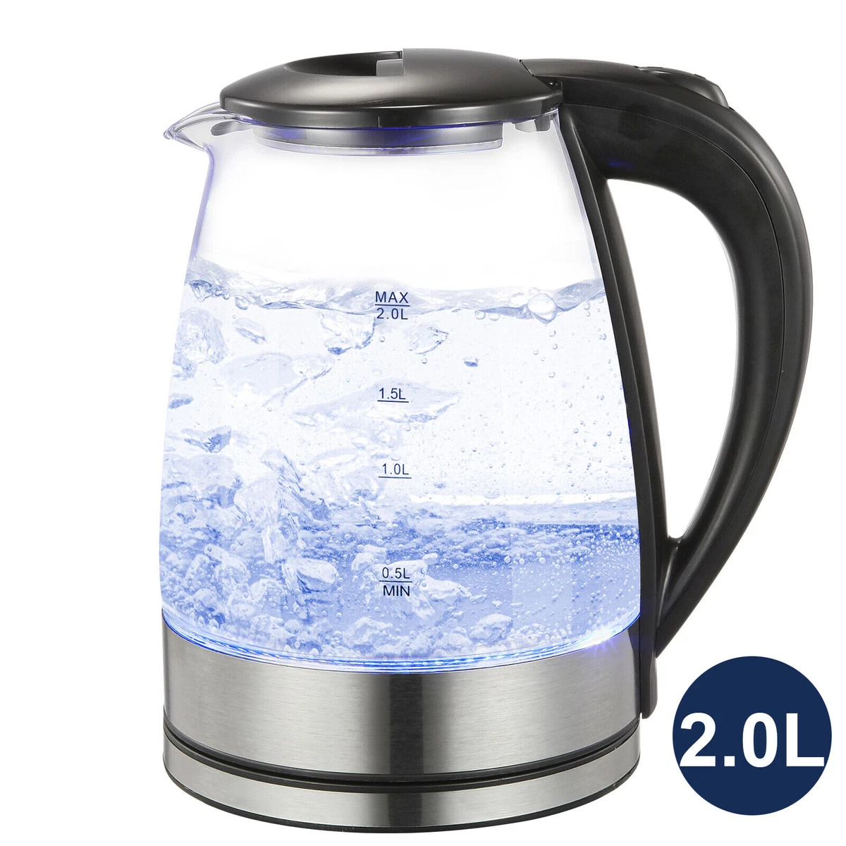 1,8L Glas-Wasserkocher 1800W - Mit Blauer LED Beleuchtung, Schnell Kochend, Tragbar 1,8L Glas-Wasserkocher 1800W - Mit Blauer LED Beleuchtung, Schnell Kochend, Tragbar