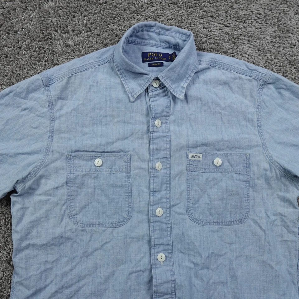 Polo Ralph Lauren Shirt Mens Small Demin Chambray Short Sleeve Cotton - Image 2 of 4