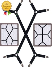 Bed Sheet Straps - Crisscross Fitted Sheet Clips and Sheet Holder Elastic Bands