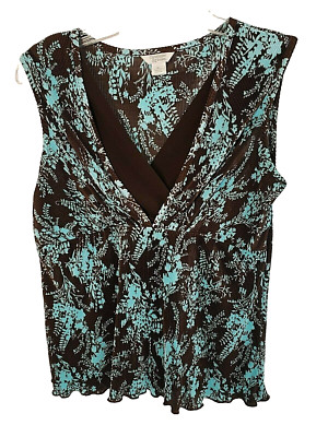 Christopher & Banks Size M Sleeveless Brown & Blue Floral Woman's Shirt