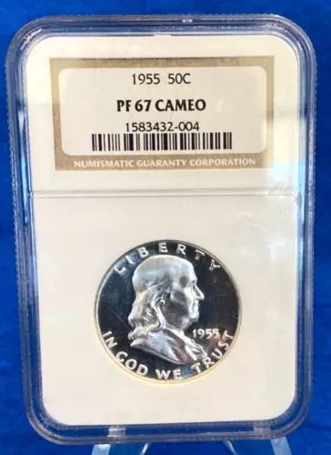 1955 Franklin 50C Silver NGC PF67 CAMEO Half Dollar