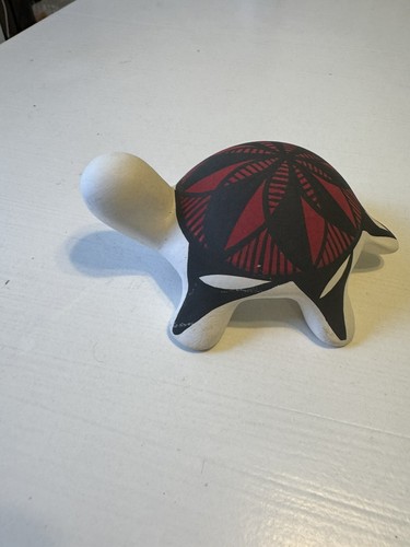 Figurine Acoma NM Poterie Tortue 5” Long 4” Large Blanc Rouge Noir - Photo 6/19