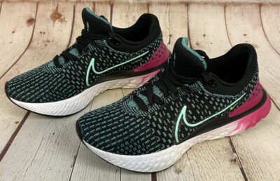 Nike React Infinity Run Flyknit 3 Womens Size US 7 Black Pink Shoes Sneakers