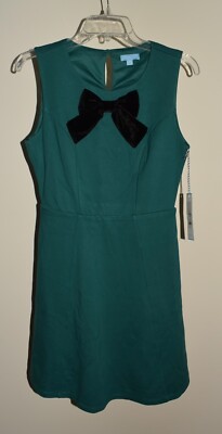 New Womens Draper James RSVP Mini Dress XS Green Ponte Velvet Bow Sleeveless