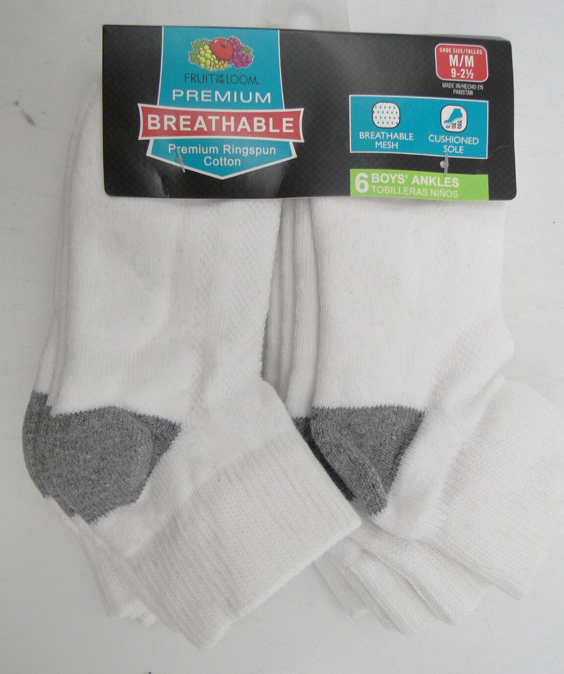 SAOLA 6 paia calze alla caviglia traspiranti suola ammortizzata ragazzo medie 9 21 2 Fruit of the Loom