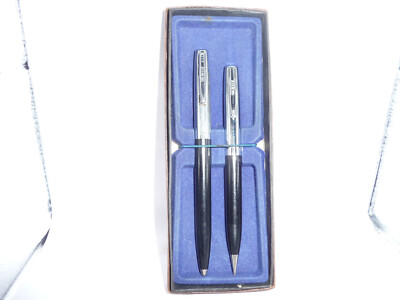 Sheaffer Vintage Ball Pen and Pencil Set--black and chrome--slanted cap-new