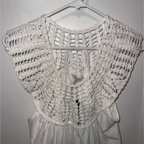 New Lucky Brand Crochet Yoke Knit Blouse White size M - Picture 4 of 6