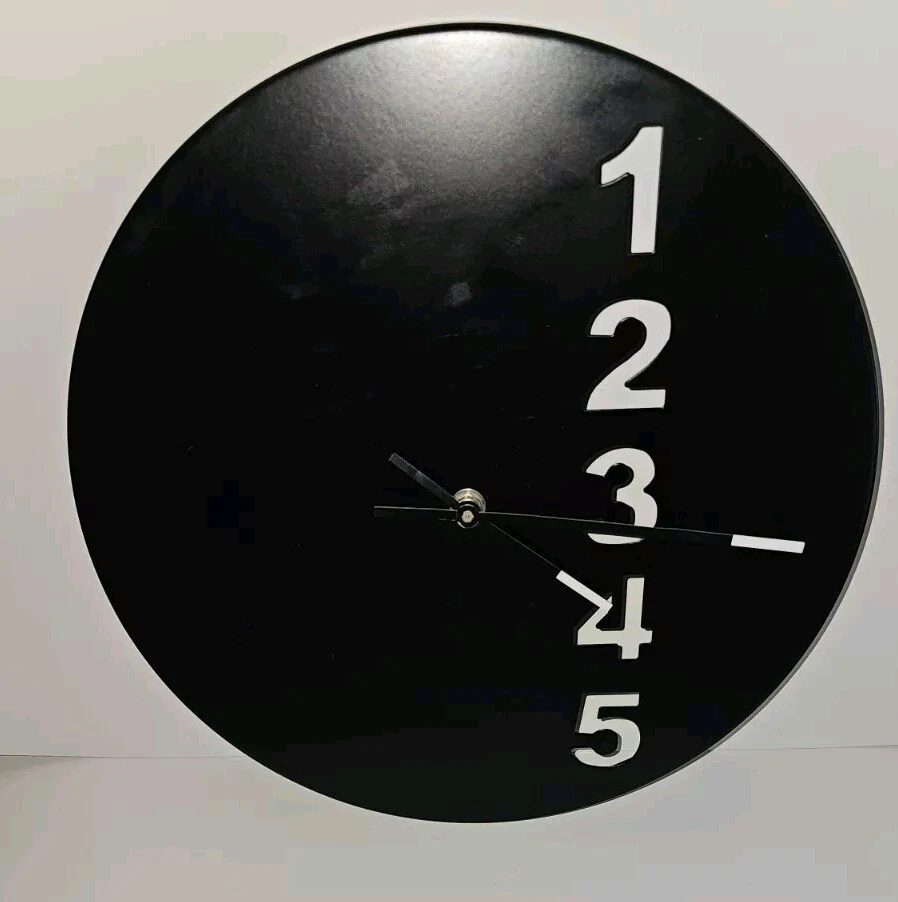 vintage década de 1990 ikea fejs relógio de parede metal preto 30cm diâmetro - Imagem 2 de 4