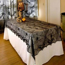 Halloween Haunted House Black Lace Web Tablecloth Table Cloth Party Decoration