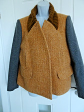 £650 Carven Designer Alpaca Virgin Wool Camel Herringbone Jacket 12 / Eu 40