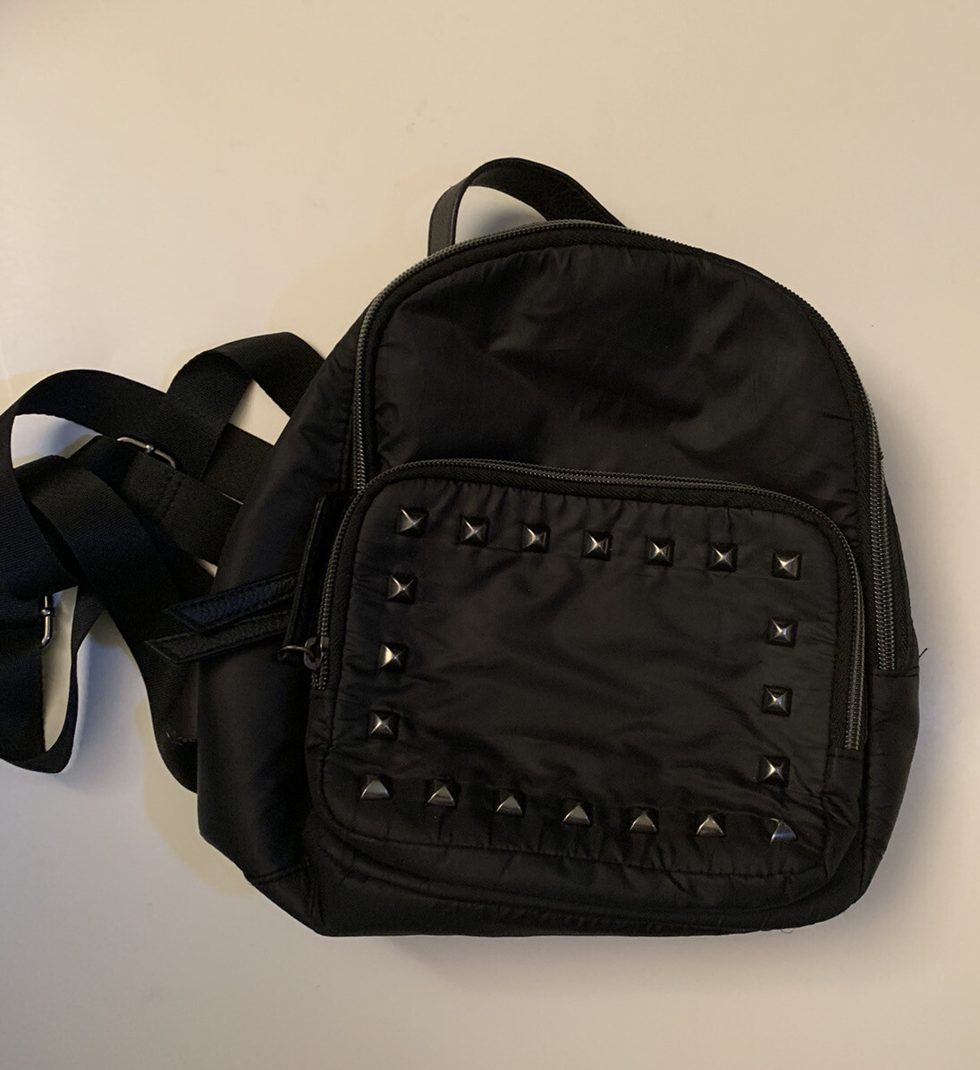 Black Square Studded Mini Backpack Zip Around Adj… - image 3
