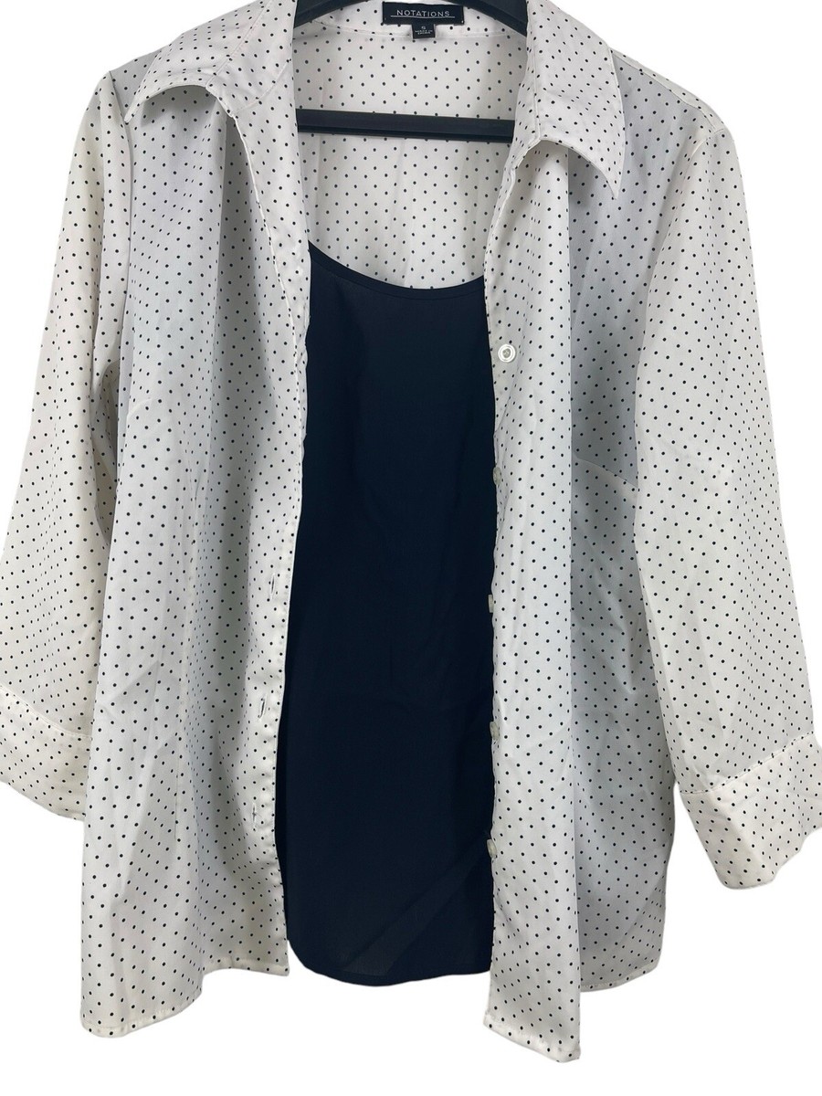 トップス Beeden NUMBERING CONNECTION TOPS Notations Black & White Connected 2 Piece Polka Dot Button