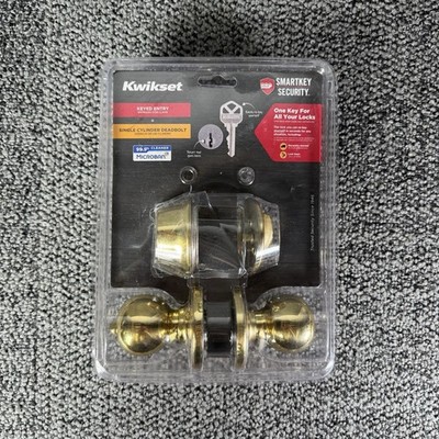Kwikset 690P Tylo Keyed Entry Door Knob & Deadbolt Combo Pack Polished Brass