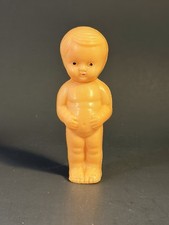 Vintage Molded Plastic Seamed Standing Doll with Painted Eyes and Mouth