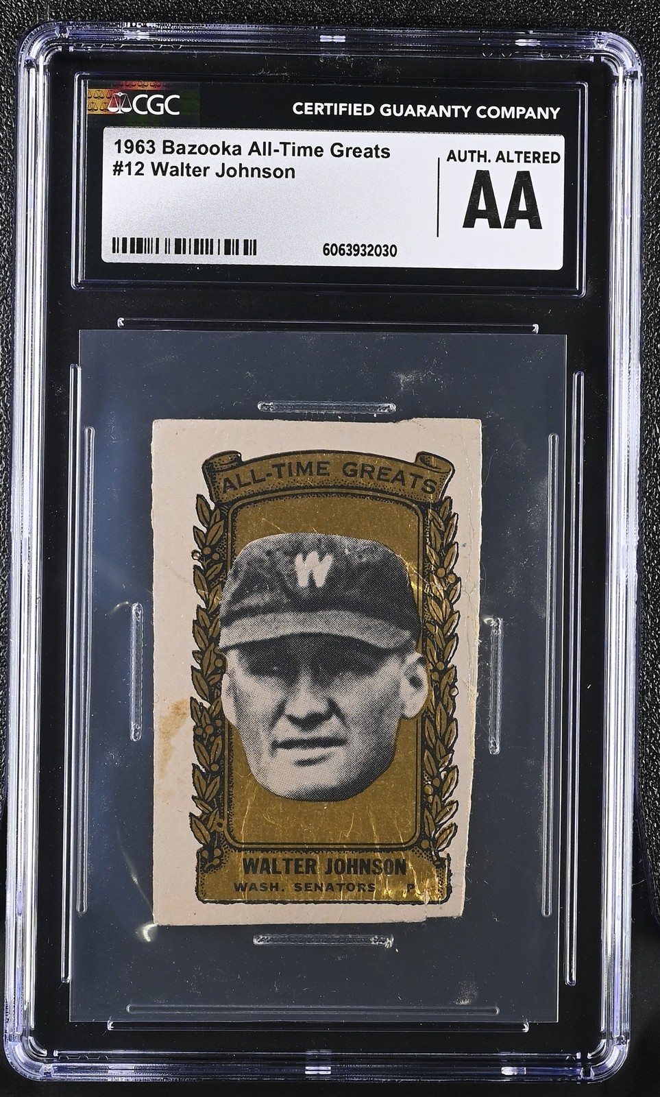 Walter Johnson #12 Baseball Cards 1963 Bazooka All Time Greats trading card — raw and PSA graded price guide