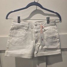 New Vineyard Vines Girls 12 White 5 Pocket Denim Shorts 2 1/2 Inseam Pink Whale