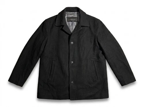 Claiborne Outerwear Mens L Black Italian Wool Blend Car Coat Quilted Lined - product listing photo