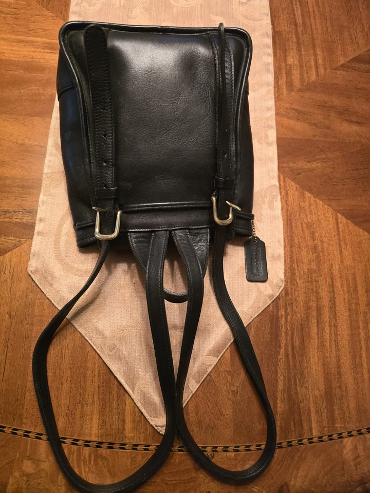 Mochila de día Coach 9960 vintage de cuero negro con cordón hecha en EE. UU. níquel Foto 2 de 3